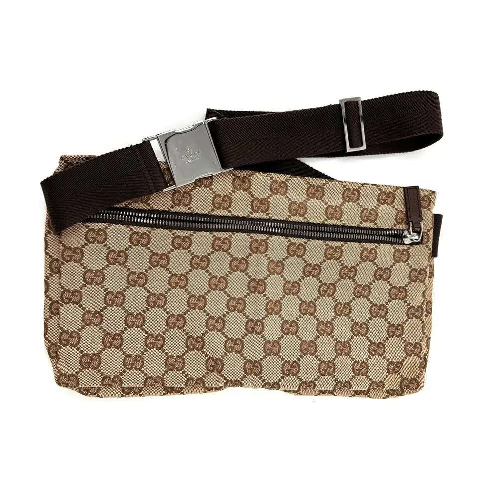 Gucci GG Canvas Belt Bag 28566 Beige Brown Canvas/Leather Made in Italy